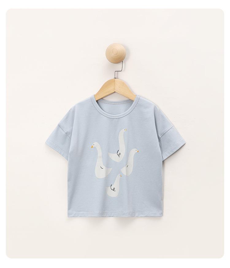 

Модный топ с короткими рукавами для девочек, летняя детская повседневная футболка с круглым вырезом и забавным принтом для детей 140cm