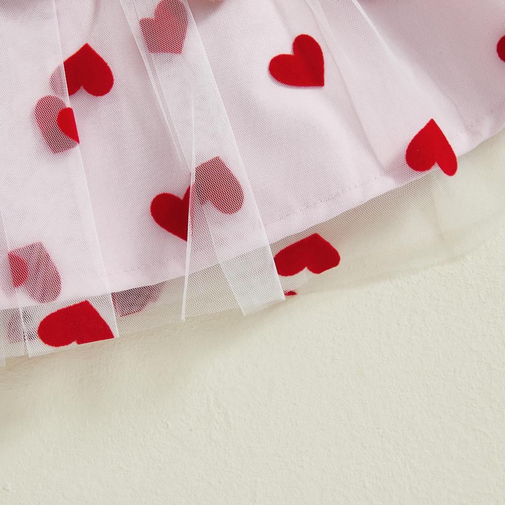 Baby Girl Valentine 's Day Outfits Long Sleeve Romper + Tulle Suspender Skirt + Headband Set