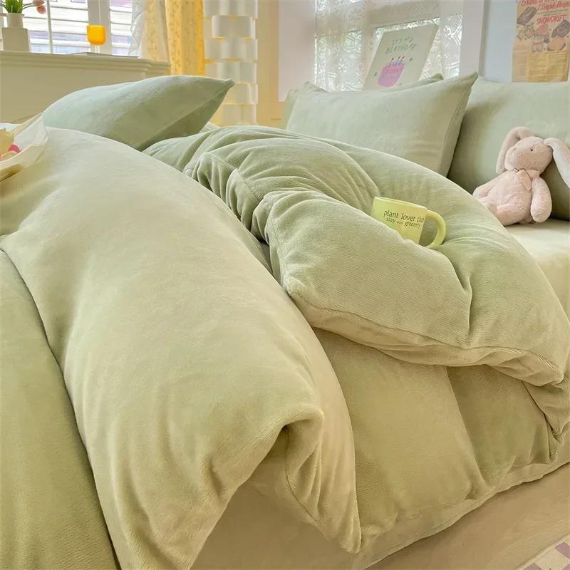 Simple Milk Fleece Warm Autumn Winter Duvet Cover Set 220x240 Soft Fluffy Queen Bedding Set Plush Warmth Blanket Cover Sets Cozy