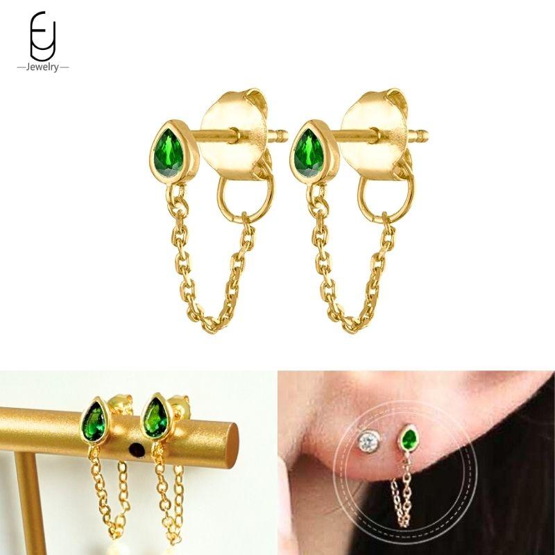 925 Silbernadel Grüne Zirkon Gold Ohrringe Herz Creolen für Damen Zarte Steckerohrringe Luxuriöser Schmuck Geschenke