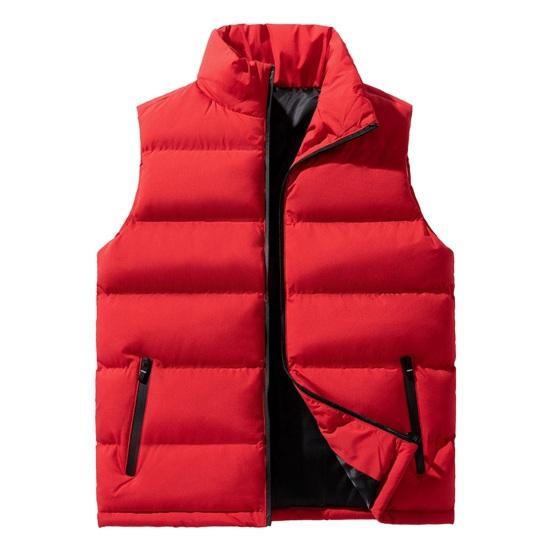 

Мужской пуховый жилет осень-зима с воротником-стойкой, теплый ветрозащитный двойной карман на молнии, повседневный однотонный мужской жилет без рукавов, топ M красный