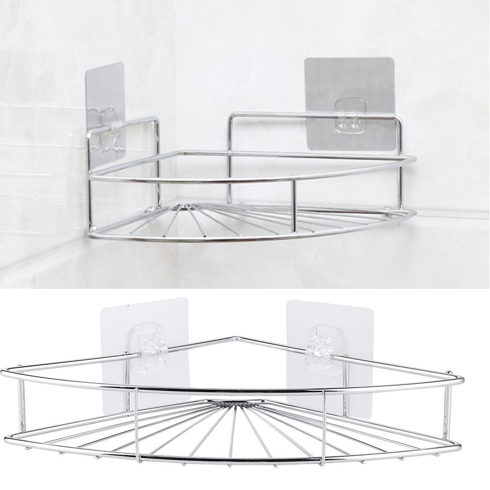 Punch Free Stainless Steel Triangular Storage Shelf Corner Bathroom Shelf Rack Organizer with Adhesive