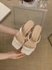 Wedge Heel Silver Simple One-word Slippers Women's Shoes Outer Wear 2025 Summer Low Heel Temperament with Skirt Sandals