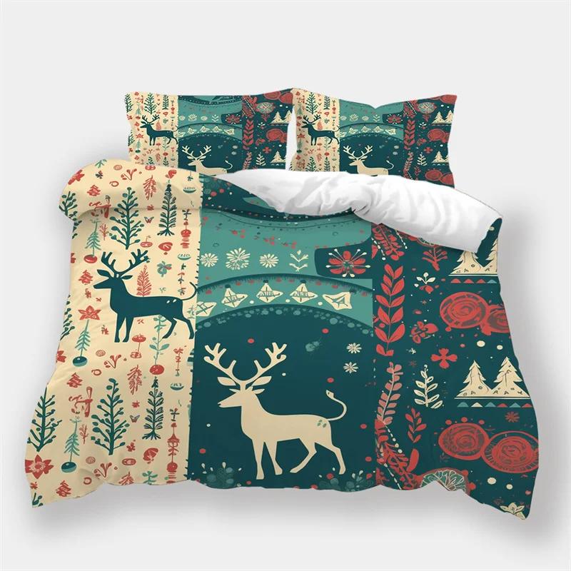 Comforter Microfiber Bedding Sets For King Size Christmas Snowflakes Queen Snow Deer Comforter bed Set For Teen Boy