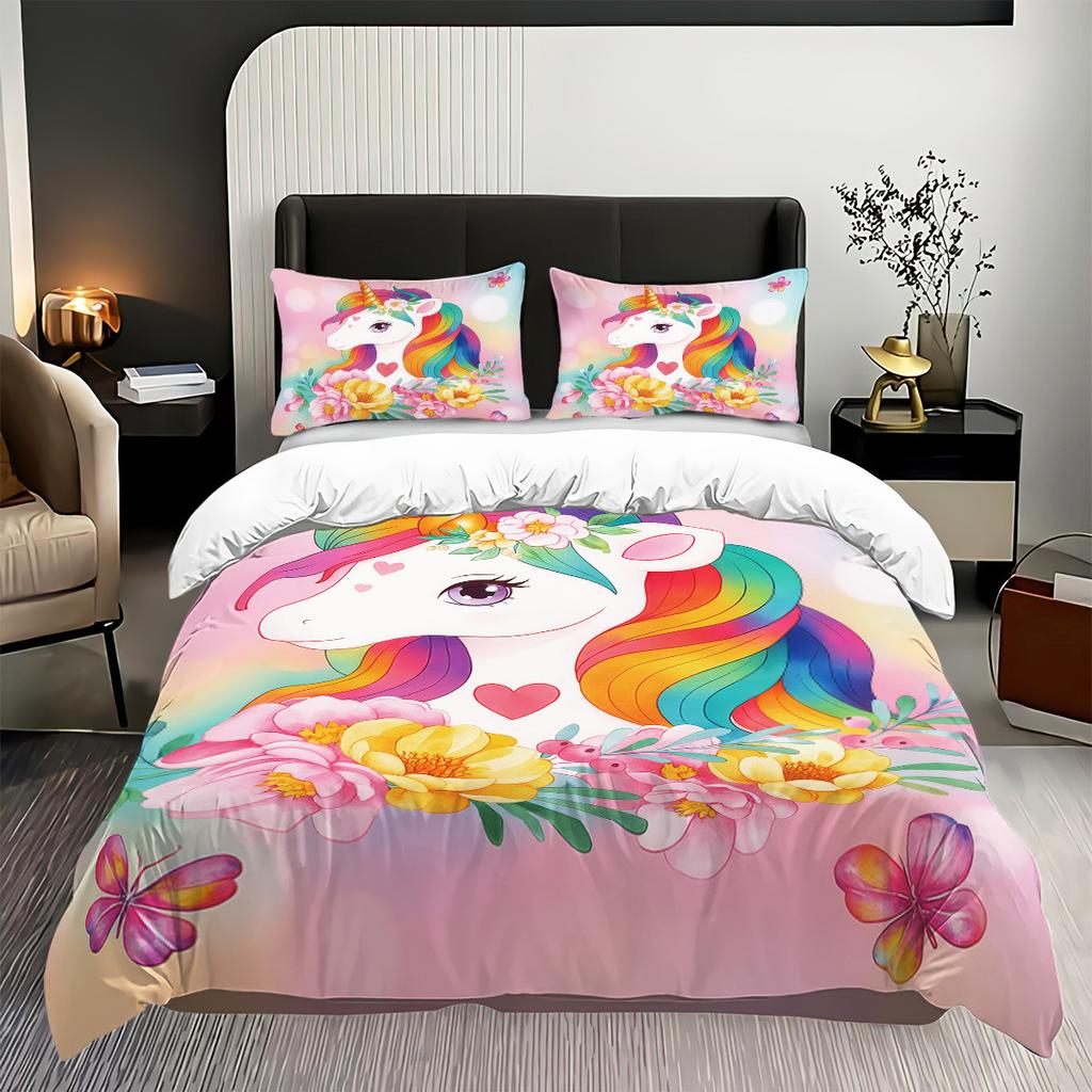 Unicorn Kids Bedding Set 3Pcs Duvet Cover & Pillowcases Bed Linen For Girls Fantasy Children'S Bed Cover Set Soft & Cute
