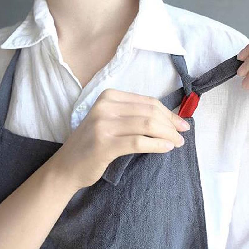 JOYAIYI Cafe-Style Linen Apron with a Simple Pocket for Hiding Your Bottom and a Front Pocket, Solid Color, Unisex Home Apron (Khaki)