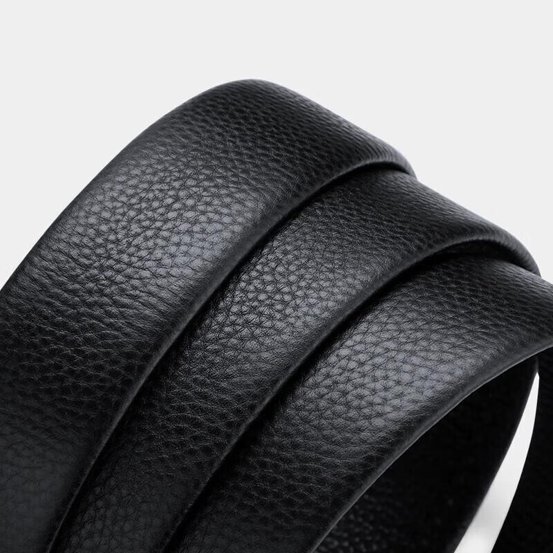 WILLIAMPOLO Men's Leather Belt with Automatic Buckle, Casual Waistband, Top-Grain Cowhide, Black