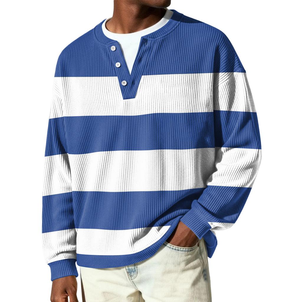 Herrknäppt tröja med lång ärm och ribbstickning