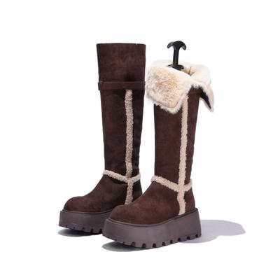 Snow Boots Winter New Round Toe Suede Sleeve Platform Non-Slip Wear-Resistant Wedge Cotton Boots