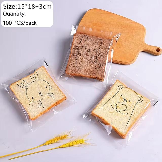 

100 шт. мультяшный мешок для хлеба упаковочные пакеты сэндвич-мешок для детей самоклеящиеся для упаковки сэндвичей A