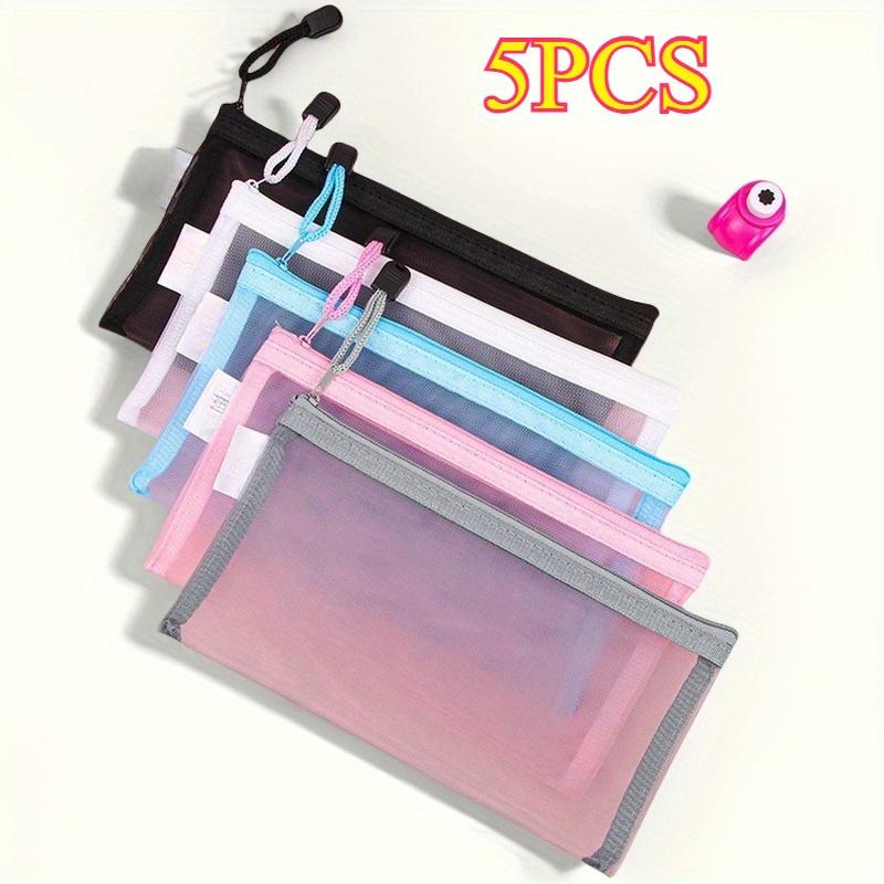 

5pcs Transparent Mesh Cosmetic Storage Bag Clear Zipper Pencil Case Portable Travel Toiletries Handbag Stationery Pen Case