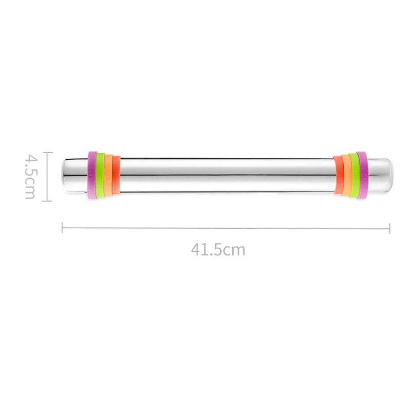 Adjustable Stainless Steel Rolling Pin Silicone Baking Mat Dough Roller 4 Removable Thickness Ring Cake Pizza Pastry Baking Tool