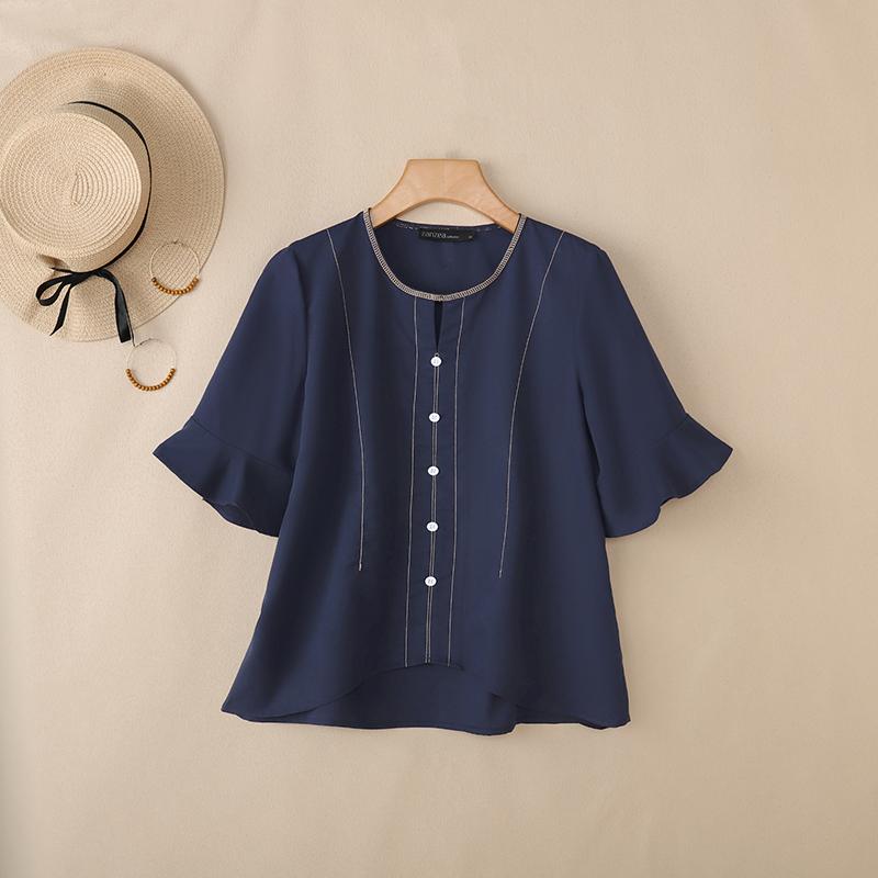 ZANZEA Women Casual Round Neck Solid Color Loose Half Sleeve Blouse S