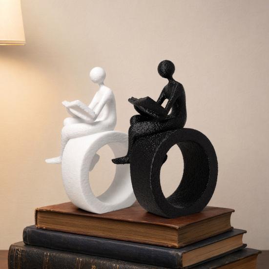 Jijijing 3D Printed Reading Figurine, Abstract Reader Statue for Home Decor, Modern Minimalist Sculpture Bookshelf Desk Office Ornament