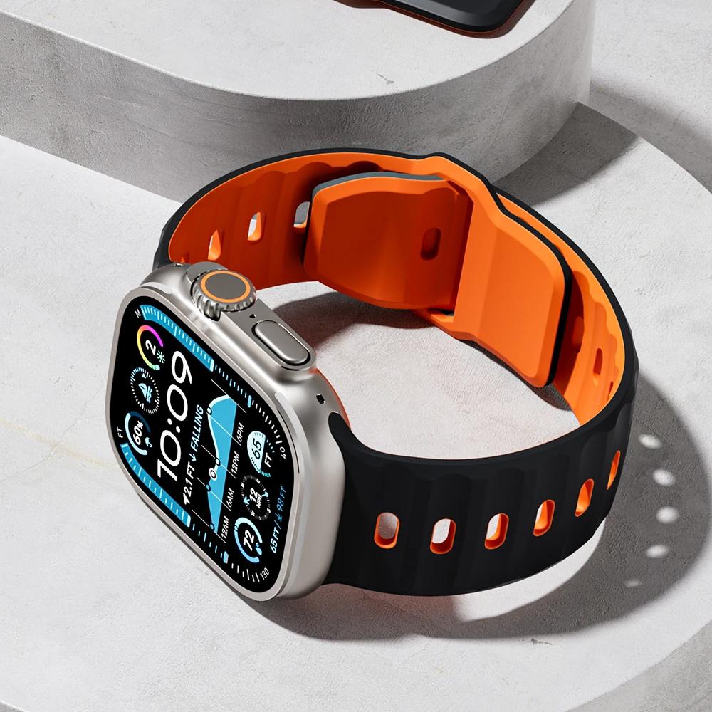 Straps For Apple Watch Ultra 2 Band 49mm 45mm 46mm 44mm 42mm Rugged Sport Silicone Bracelet correa IWatch Series 10 SE 9 8 7 6