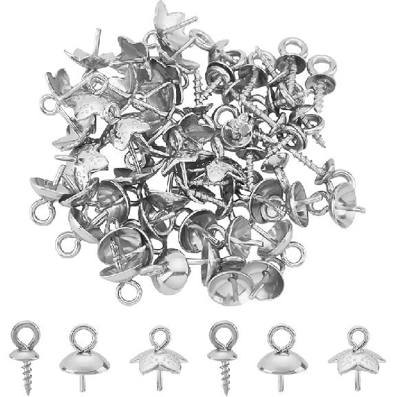 UNICRAFTALE 150pcs 10x4mm Stainless Steel Screw Eye Pin Peg Bails Small Screw Eye Pins Clasps Hooks 1.5mm Pin Eye Screws Connectors for Half Drilled Stainless Steel Color-3 S