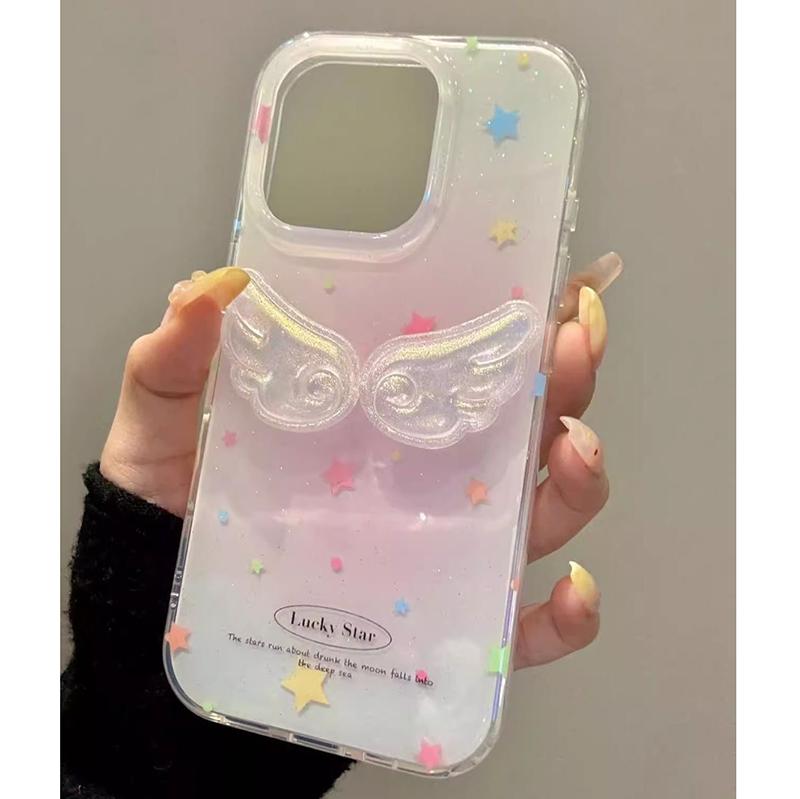 For Samsung Galaxy 20 Ultra 9 S25 S24 Plus S23 S22 S21 S20 FE S10 Chic 3D Laser Wing Lucky Star White Acrylic Phone Case