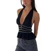 Hanging Neck Vest Iron Nail Deep V Halterneck Vest Fashion Silm Sexy Cutout Sexy Open Back Tops