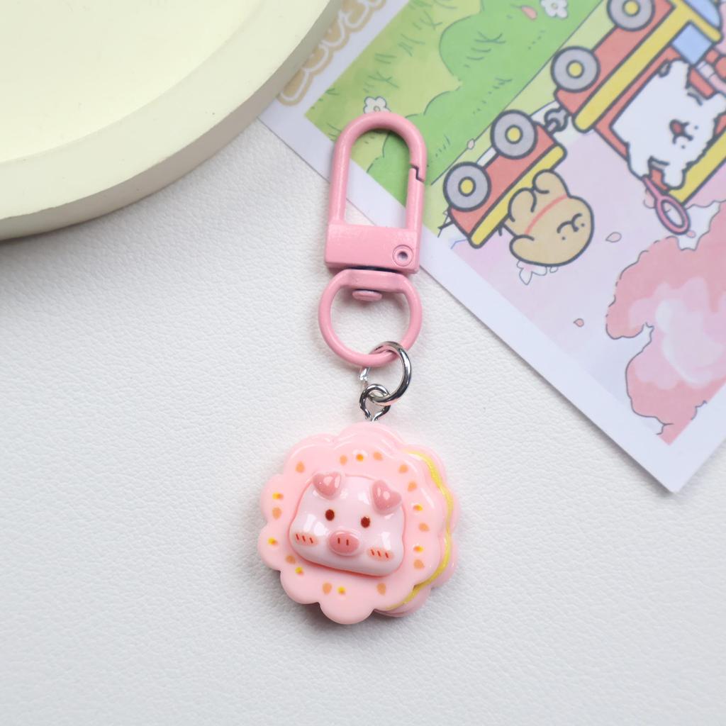 Resin Cartoon Piggy Keychain Pendant - Cute Dessert Ornament for Bags & Backpacks, Ideal for Couples and Students.