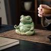 Green Glaze Zen Heart Frog Tea Pets Ornament Size Handmade Ceramic Frog Tea Table Ornament Teaware Set Accessories