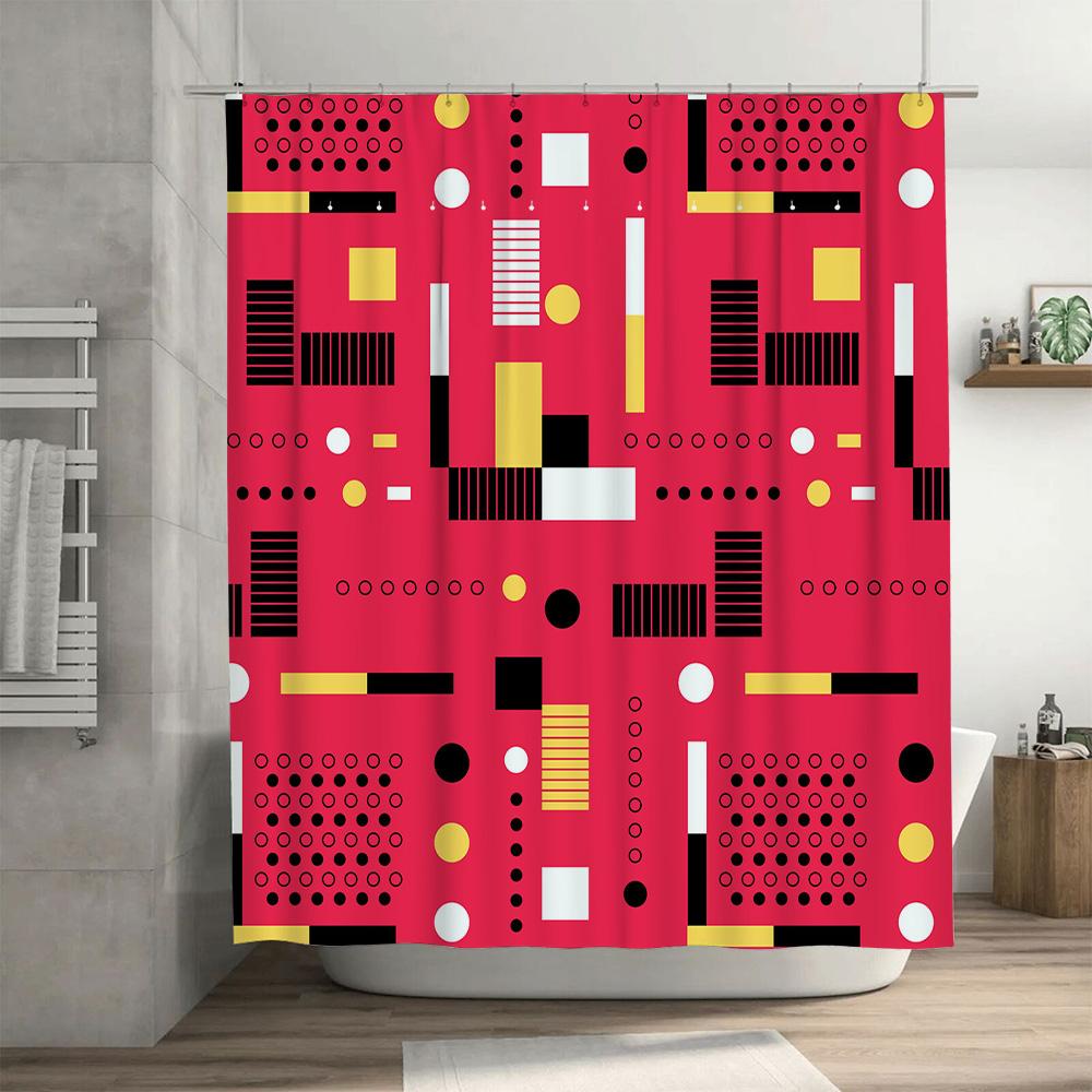Modern Red Black Yellow Bathroom Shower Curtain Fabric Decor Waterproof Water Resistant Bath Mat