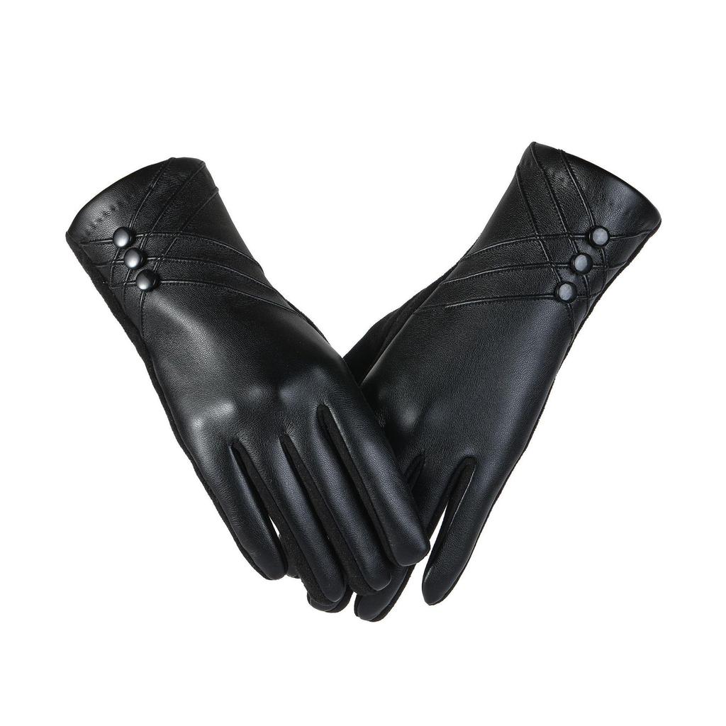 Women's Winter PU Leather Touchscreen Gloves – Fashionable, Windproof & Warm for Outdoor Cycling