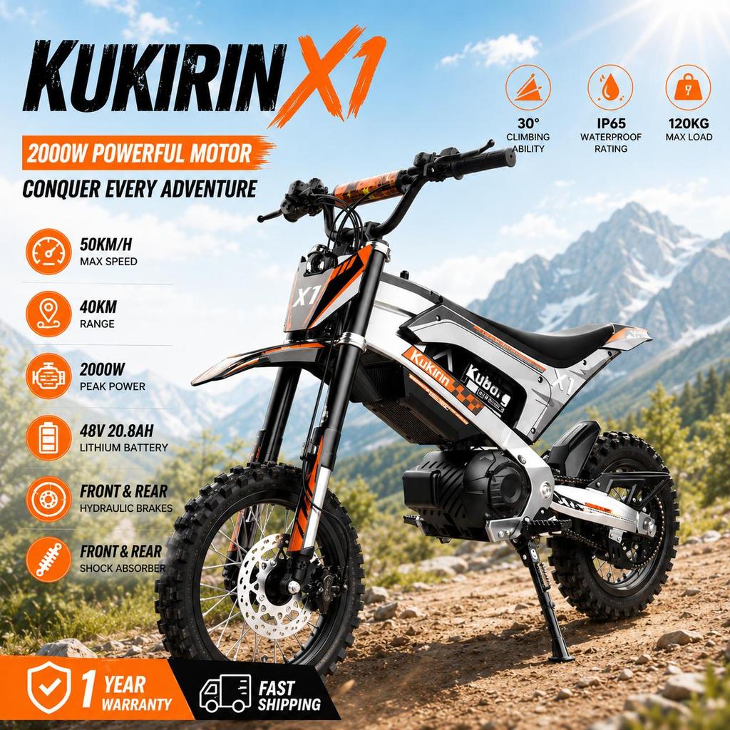 Kukirin X1 piek 2000W48V20,8Ah Volledige Ophanging Falcon 3-Snelheid Systeem Max 50km/u Off-road E-Motorfiets