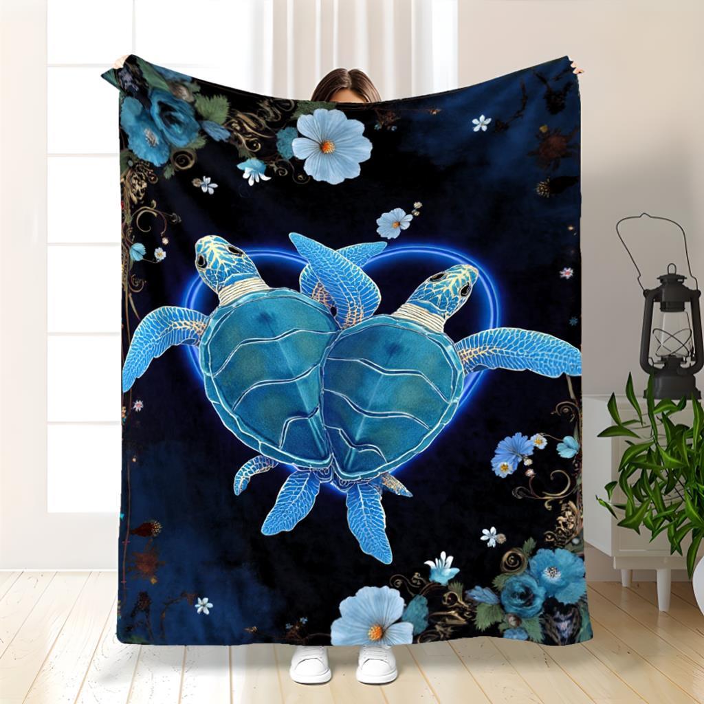 

Blue Turtle Heart Fleece Blanket Ocean Animal Art Design Floral Pattern Soft Cozy Throw Marine Life Decor Gift for Nature Lovers 70x100cm28x39in