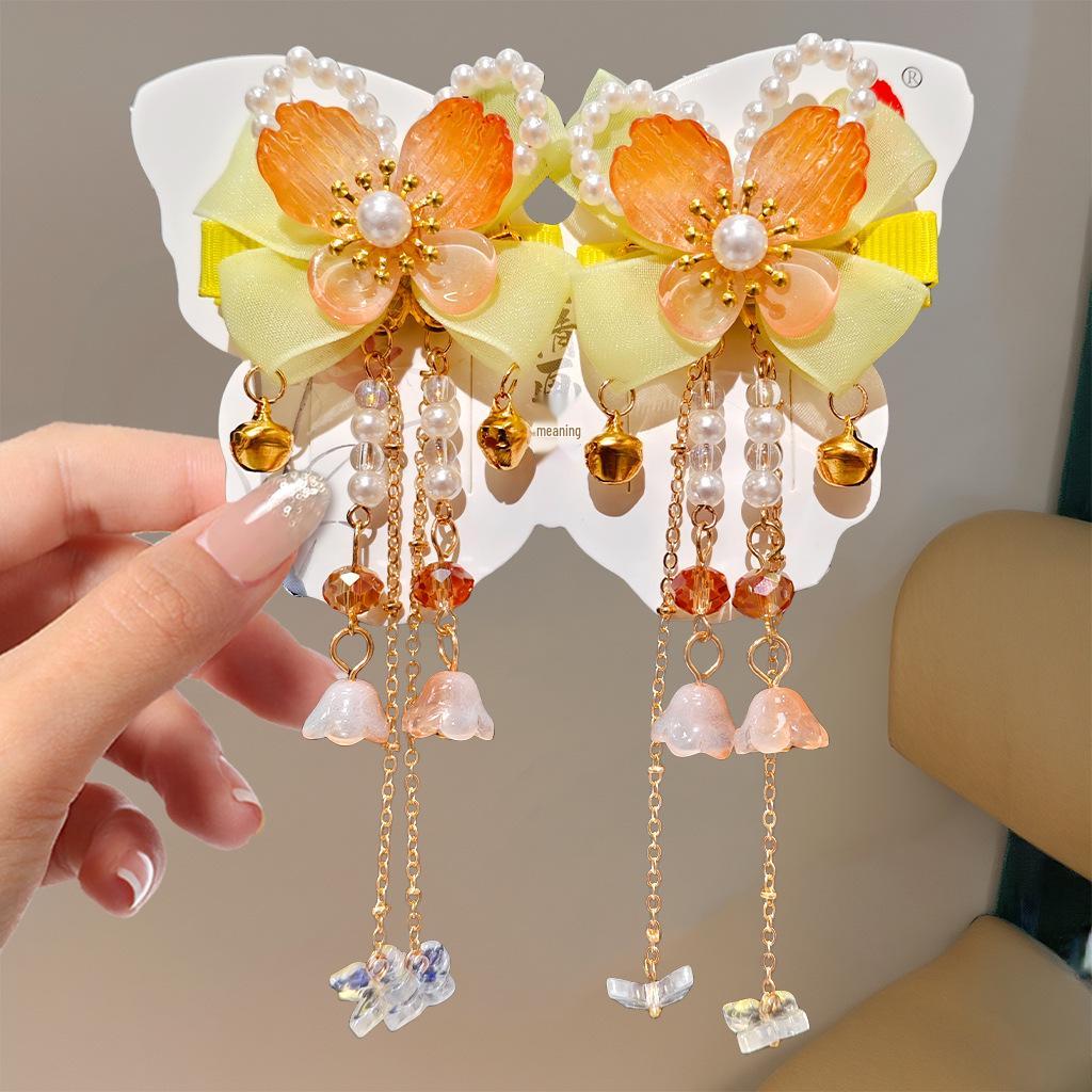 Mid-Autumn Hanfu Fairy Hair Clip - Women's & Children's Ancient Style Floral Tassel, Sweet Accessory for Girls