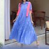 Striped Short-sleeved Shirt Dress, Knee-length Long Style, Belt for Slimming, Patchwork Loose Style, Covering Up and Slimming Effect, One-piece Dress