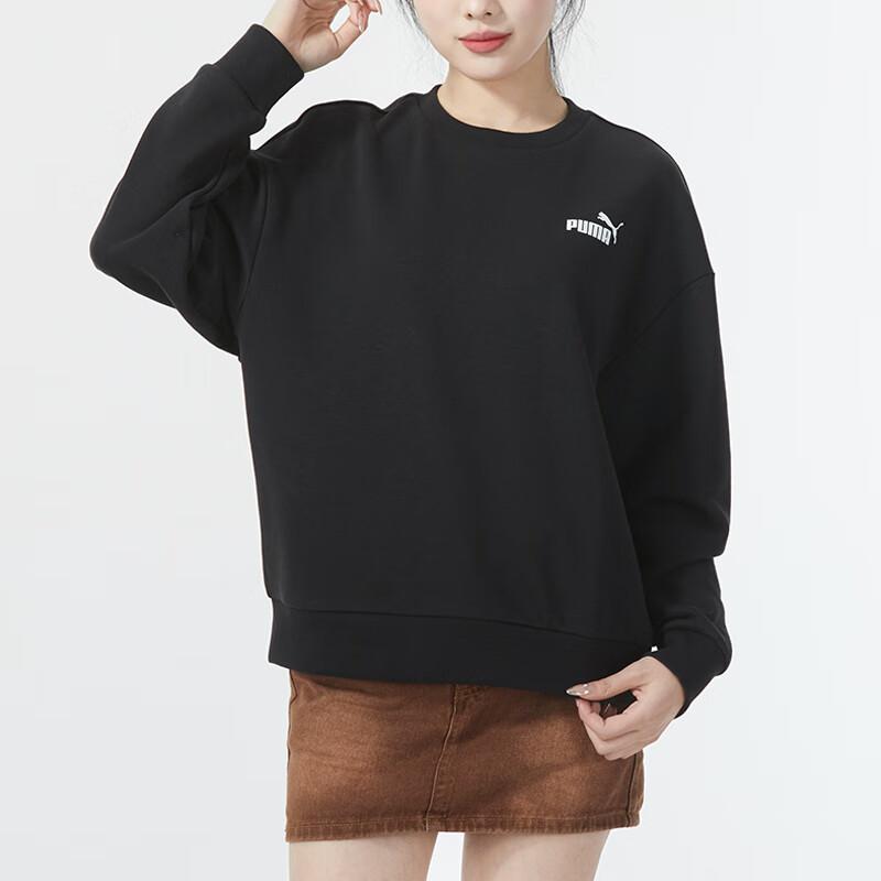 Puma Solid Color Casual Loose Fit Drop Shoulder Long Sleeve Sweatshirt Women Tops Black 682274-01