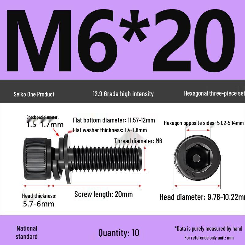 12.9 Grade M4-M12 Socket Head Cap Screw with Washer: Three-Piece Cylindrical Bolt