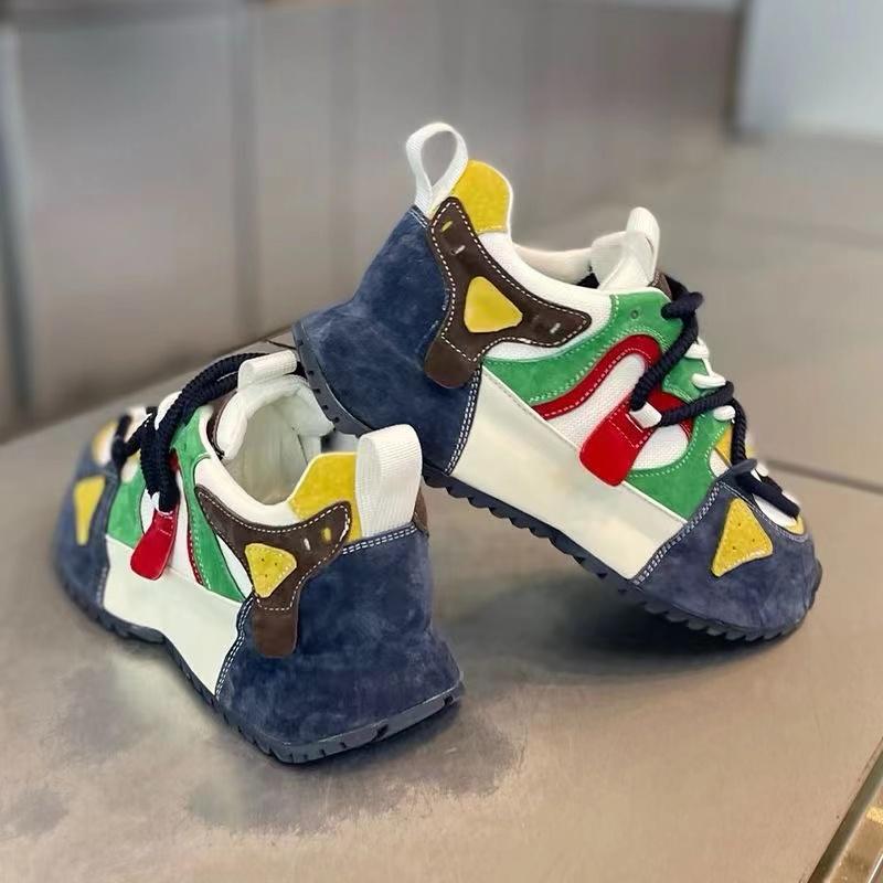 Designer Chunky Sneaker for Men Cover Bottom Board Shoes Fashion Casual Leather Breathable Increased Internal Platform Shoes