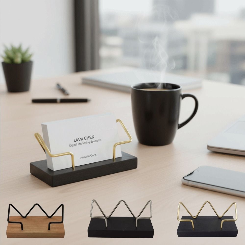 Wooden Business Card Holder Creative Display Stand New Desktop Shelf Box Office