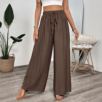 Damen Dünne Neue Lässige Einfache Stil Krawatte Stickerei Einfarbig Locker Weitbein Hose