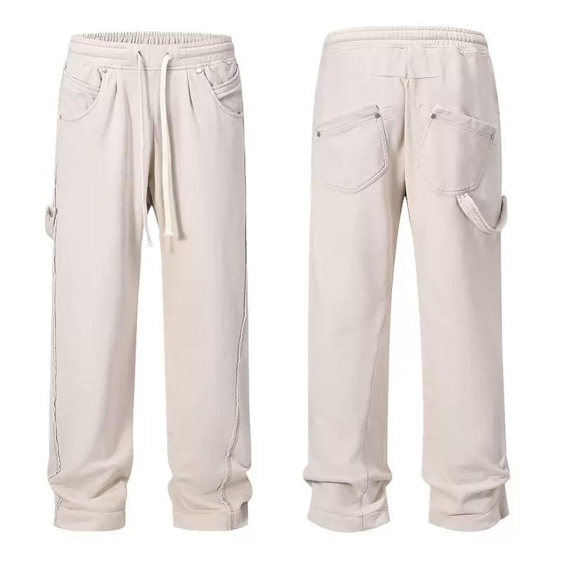 RogueWave High Street Straight Washed Dirty Ripped Blue Jeans Pants for Men Vintage Casual Loose Denim Trousers Frayed Patchwork Cargos