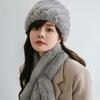 Rex Rabbit Hair Scarf Hat Two-piece Set Winter Women Middle-aged and Elderly Rex Rabbit Hair Braided Elastic Warm Thickened Hat