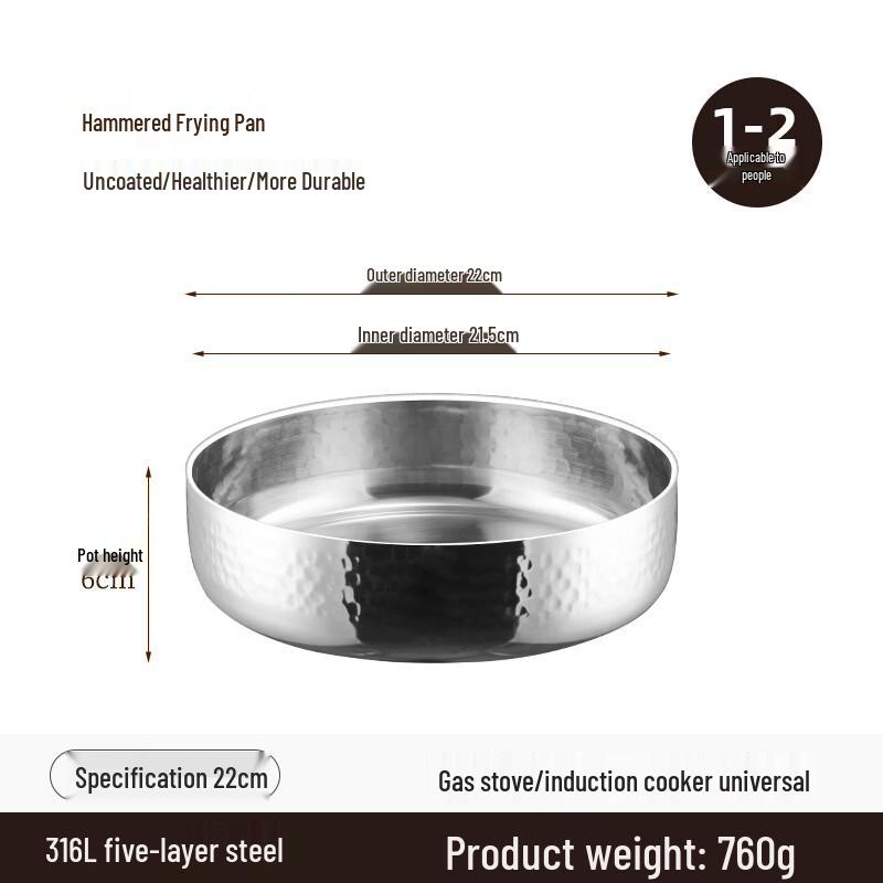 ZISIZ Premium Hammered 316 Stainless Steel Frying Pan
