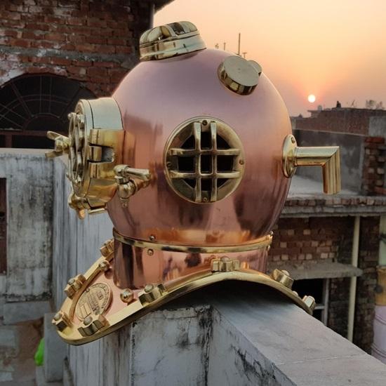 Boston Scuba Diving Helmet  US Navy Mark V Deep Sea Diving Divers Helmet  Copper Brass Diving Helmet