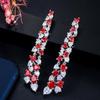 CMM Unique Love Heart Cut Sparkly Red Cubic Zirconia Long Dangle Drop Earrings for Women Jewelry Gift
