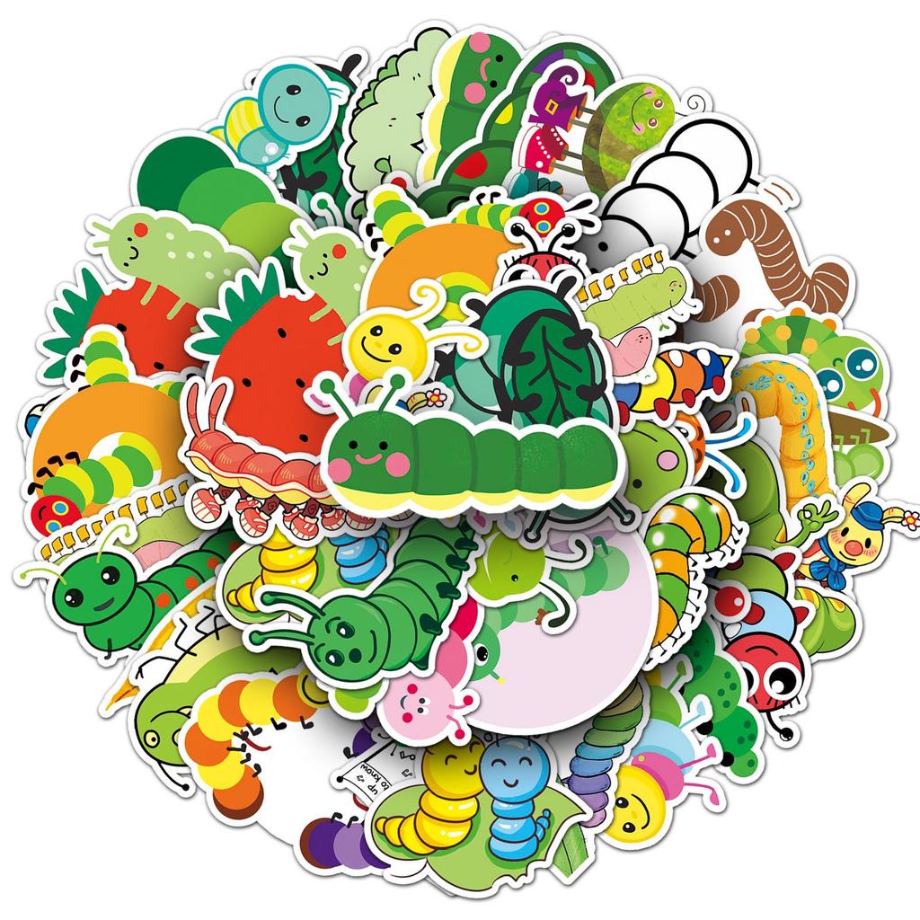 50 Süße Raupen-Sticker für Notizbücher & Tablets - Cartoon-Tierdesigns für Graffiti-Kunst