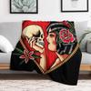 Traditional Beautiful Flapper in Heart Holding Skull Tattoo Throw Blanket Anti Shedding Soft Fuzzy Blanket for Home