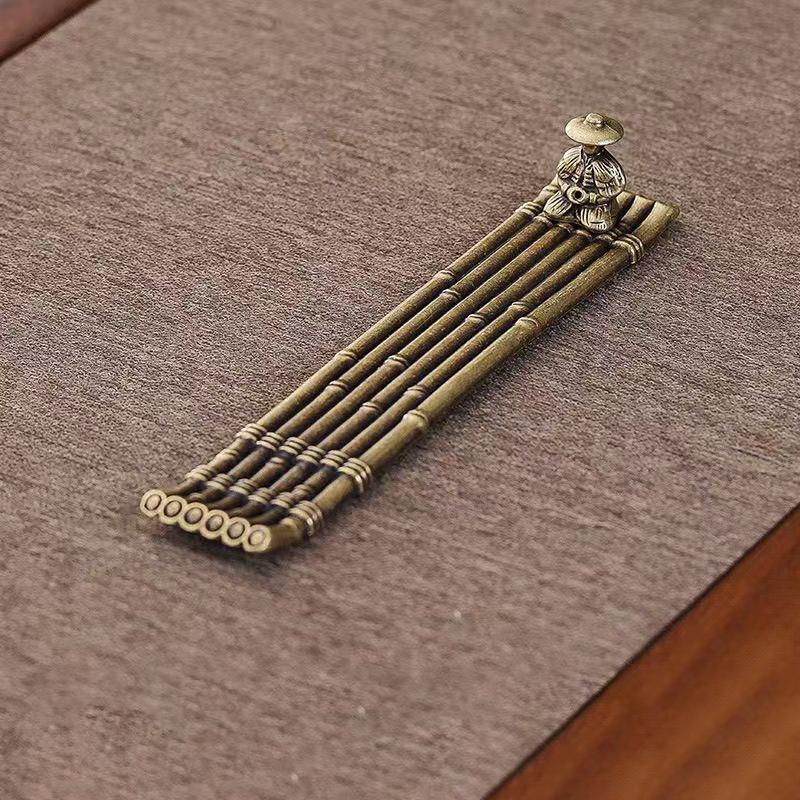 1Pc Vintage Bronze Small Incense Burners Ornaments Bamboo Raft Incense Base Incense Stick Holder Stand Tray Ash Catcher Plate
