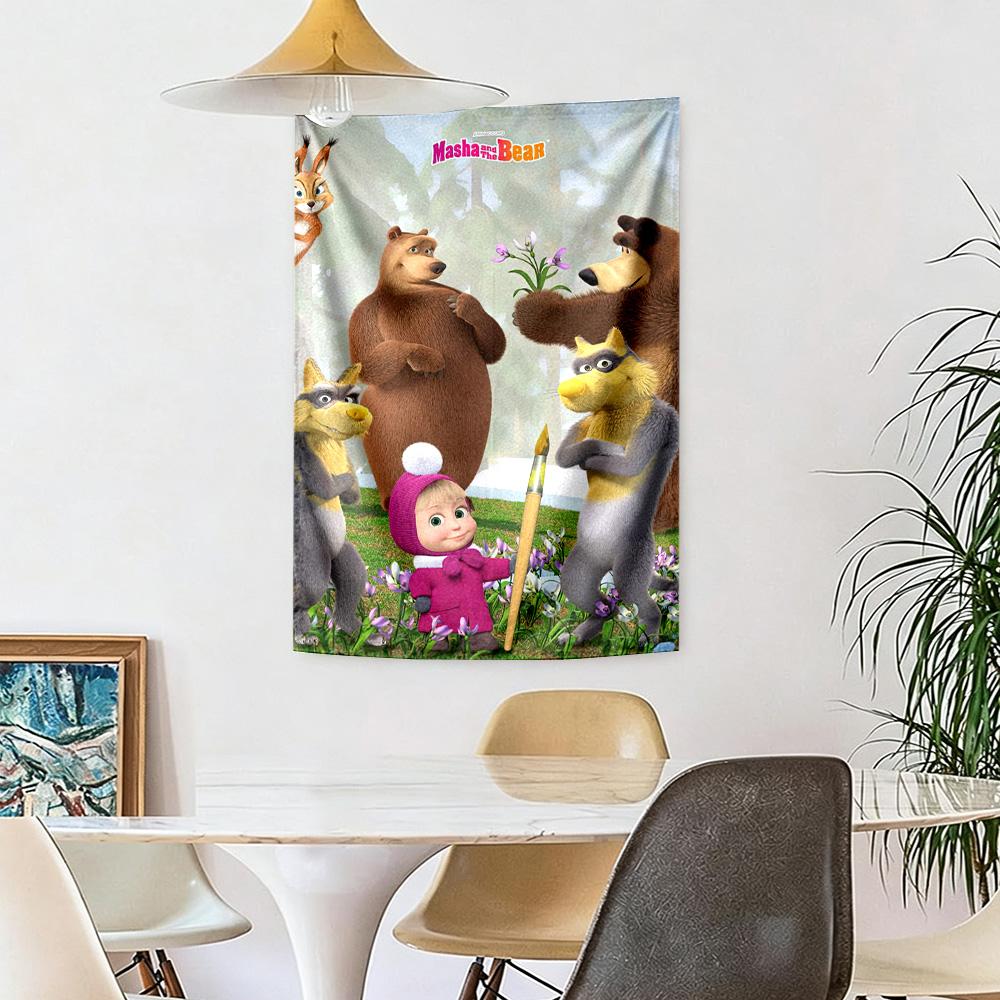 Masha Bear Wall Decor Tapestry Art For Pet Memorial Birthdaywedding Party Backdrop Family Gift