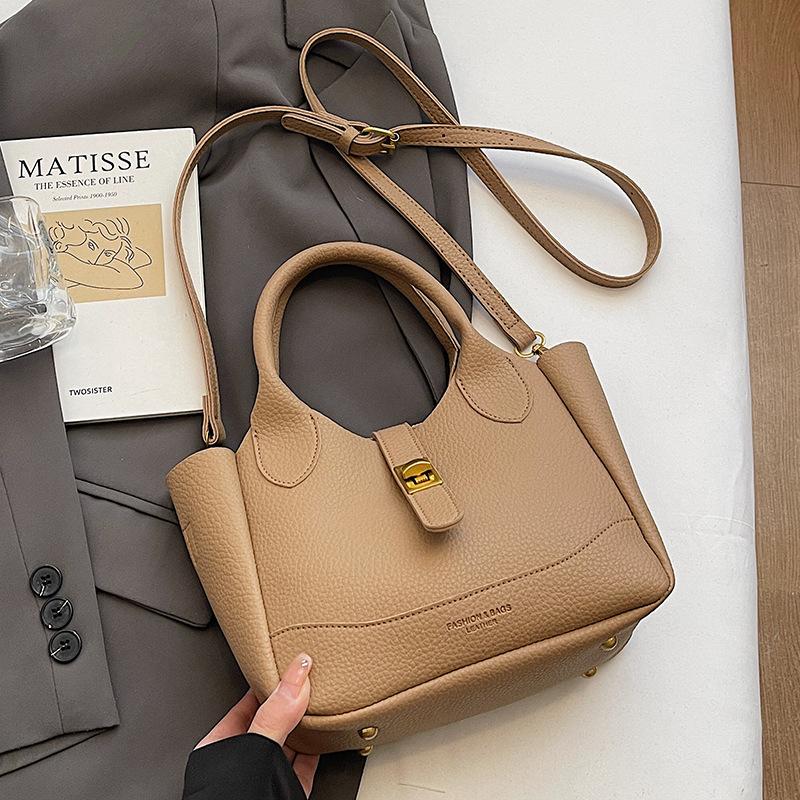 Popular Simple Lychee Pattern Niche Commuter Style Portable Bucket Bag Women's Casual Solid Color Versatile Messenger Bag