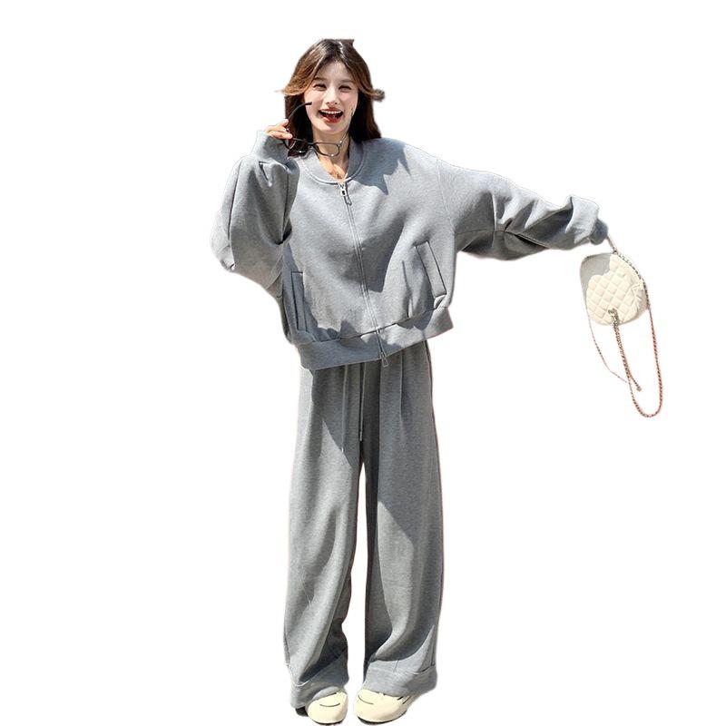 Women's Plus Size Sporty Sweatshirt & Wide Leg Pants Set - Autumn/Winter Two-Piece Cardigan Outfit