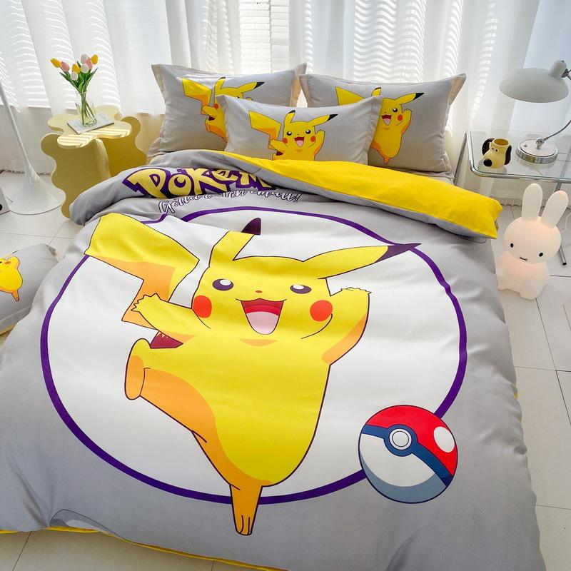 2025 New Cute Pikachu Bedding SetAnime P-Pokemon Quilt Duvet Pillowcase Children Duvet Cover Girls Boys Holiday Gifts