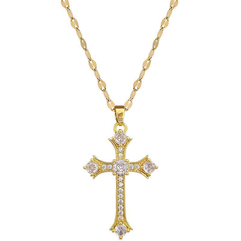 Cross Zircon Light Luxury Temperament Gorgeous Full Diamond Necklace Female Versatile Collarbone Chain Titanium Steel Chain
