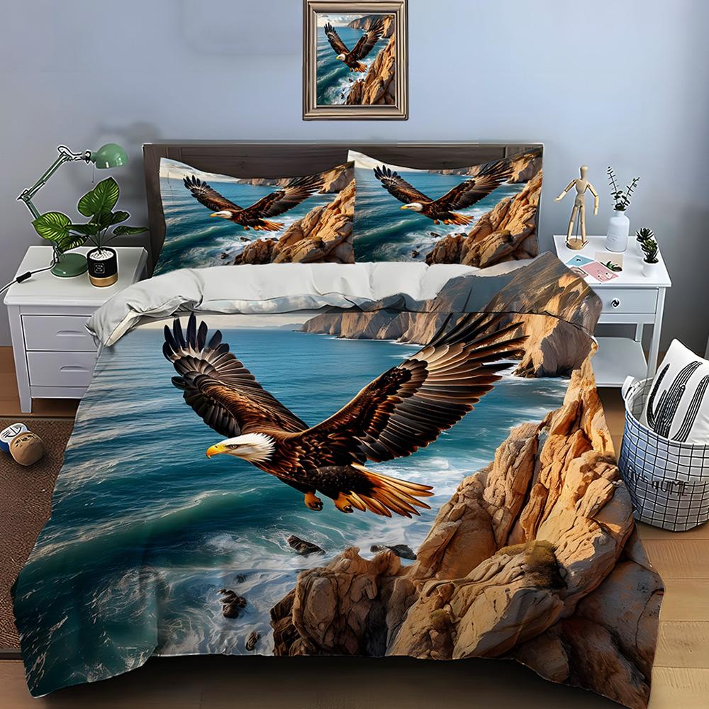 Eagle Soaring Above Coastal Cliffs Bedding Set For Kids Luxury Gift 3Pcs Digital Print Comforter Set Soft Comfortable Breathable