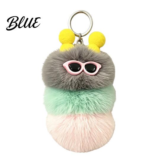 Plush Toy Keychain Sunglasses Caterpillar Keychain Soft Backpack Purse Colorful Accessory Bag Charm Stuffed Keyring Pendant Charm